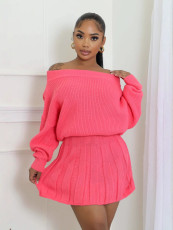 One Shoulder Solid Color Tops Pleated Skirts Suit GDYF-6697