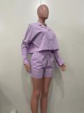 Solid Color Long Sleeve Shorts 2 Piece Set OLYF-1652