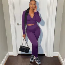 Solid Color Zipper Long Sleeve Pants Sport Suit GJYO-918782
