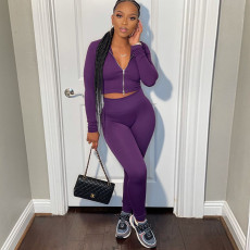 Solid Color Zipper Long Sleeve Pants Sport Suit GJYO-918782