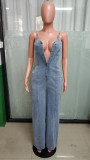 Fashion Sling Denim Wide Leg Jumpsuit LX-6988
