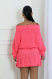 One Shoulder Solid Color Tops Pleated Skirts Suit GDYF-6697