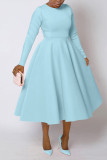 Plus Size Solid Color Long Sleeve Midi Dress BGN-305