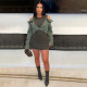 Fashion Denim Patchwork Long Sleeve Mini Dress  OD-8714