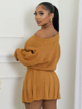 One Shoulder Solid Color Tops Pleated Skirts Suit GDYF-6697