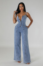 Fashion Sling Denim Wide Leg Jumpsuit LX-6988