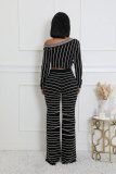 Stripe Print Long Sleeve Tops Pants 2 Piece Set XHXF-8712