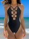 Solid Color Halter Bandage One Piece Swimsuit CASF-6694
