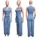 Fashion Sleeveless Loose Denim Straight Jumpsuit LX-6990