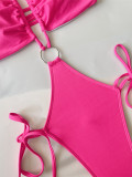 Solid Color Tie Up Bikinis One Piece Swimsuit CASF-6709