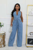 Fashion Sleeveless Loose Denim Straight Jumpsuit LX-6990
