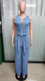 Fashion Sleeveless Loose Denim Straight Jumpsuit LX-6990