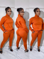 Solid Color Zipper Sport Casual Two Piece Pants Set HMS-6561