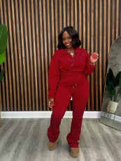 Zipper Padded Sweatshirt Lace-Up Pants Sweatsuit SFY-605