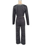 Stripe Print Long Sleeve Tops Pants 2 Piece Set XHXF-8712