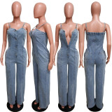 Fashion Sling Denim Wide Leg Jumpsuit LX-6988