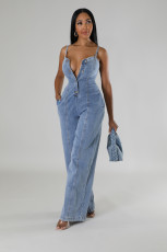 Fashion Sling Denim Wide Leg Jumpsuit LX-6988