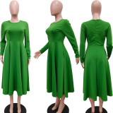 Plus Size Solid Color Long Sleeve Midi Dress BGN-305