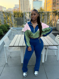 Color Block Long Sleeve Micro Flare Pants Suit CH-24060
