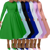 Plus Size Solid Color Long Sleeve Midi Dress BGN-305
