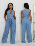Fashion Sleeveless Loose Denim Straight Jumpsuit LX-6990