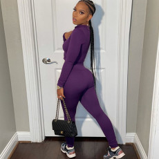 Solid Color Zipper Long Sleeve Pants Sport Suit GJYO-918782