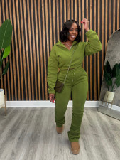 Zipper Padded Sweatshirt Lace-Up Pants Sweatsuit SFY-605