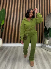 Zipper Padded Sweatshirt Lace-Up Pants Sweatsuit SFY-605
