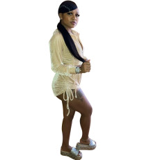 Casual Velvet Drawstring Hooded 2 Piece Shorts Set FNN-8518