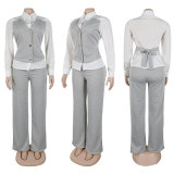 Plus Size Fake Two-piece Shirt Vest Splicing Sweater Pants Set NY-3310