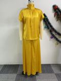 Plus Size Satin Tied Fly Sleeve Wide Leg Two Piece Set NY-10920