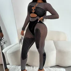 Rhinestone Long Sleeve Jacquard Jumpsuit GYDE-042