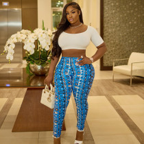 Vintage Printed Skinny Slim Calf Pants GSMJ-6973