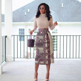 Plus Size Print High Waist Split Long Skirt NY-10925