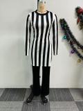 Plus Size Fashion Stripe Long Sleeve Casual Pants Suit NY-10929