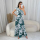 Slash Shoulder Ruffles Print Long Dress GYLY-10568