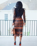 Plus Size Print High Waist Split Long Skirt NY-10925