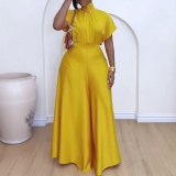 Plus Size Satin Tied Fly Sleeve Wide Leg Two Piece Set NY-10920