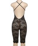 Deep V Neck Lace See Through Romper YUEM-390401