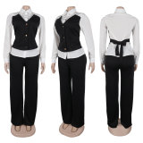 Plus Size Fake Two-piece Shirt Vest Splicing Sweater Pants Set NY-3310