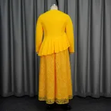 Plus Size Long Sleeve Lace Patchwork Ruffle Midi Dress GKEN-040813