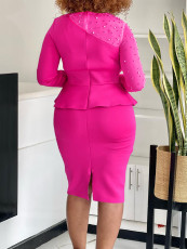 Plus Size Mesh Beaded Patchwork Midi Dress GATE-548