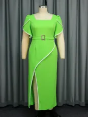 Plus Size Ruffles Sleeve Midi Dress GKEN-040835