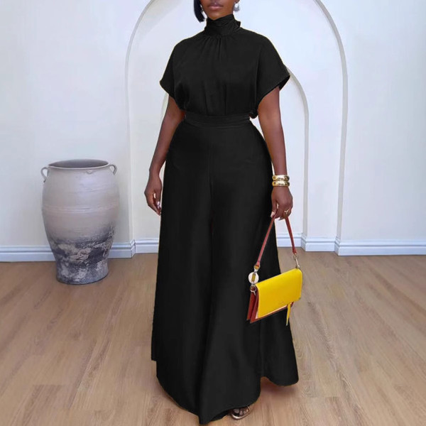 Plus Size Satin Tied Fly Sleeve Wide Leg Two Piece Set NY-10920