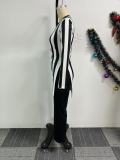 Plus Size Fashion Stripe Long Sleeve Casual Pants Suit NY-10929