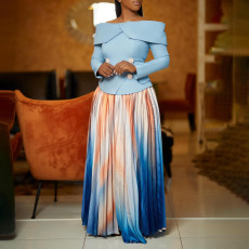 Plus Size One Shoulder Tops And Print Long Skirt Suit GMLF-3309