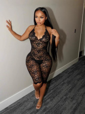 Deep V Neck Lace See Through Romper YUEM-390401