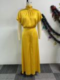 Plus Size Satin Tied Fly Sleeve Wide Leg Two Piece Set NY-10920