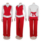 Plus Size Fake Two-piece Shirt Vest Splicing Sweater Pants Set NY-3310