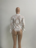 Hollow Out Solid Color Flare Sleeve Tops NIK-1149